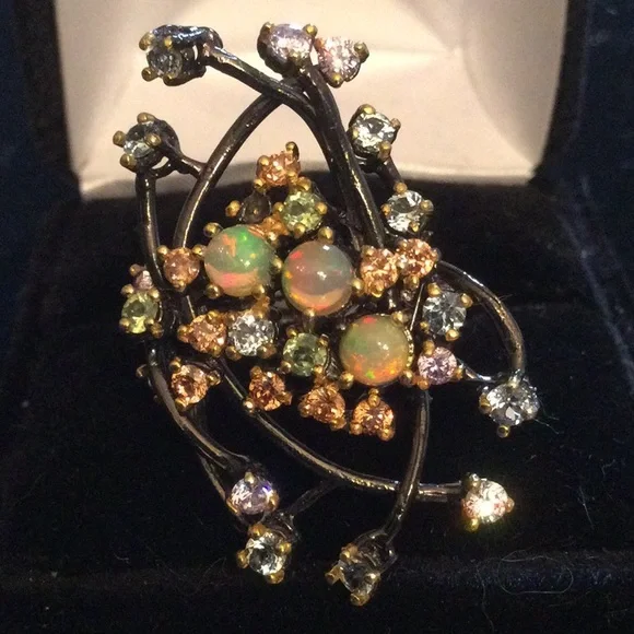Breathtaking Genuine Opals in a Genuine Gemstone Galaxy Ring